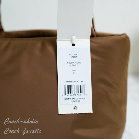 NWT Tory Burch Britten Puffy Nylon Mini Tote Crossbody in Coffee Brown - Picture 7 of 9